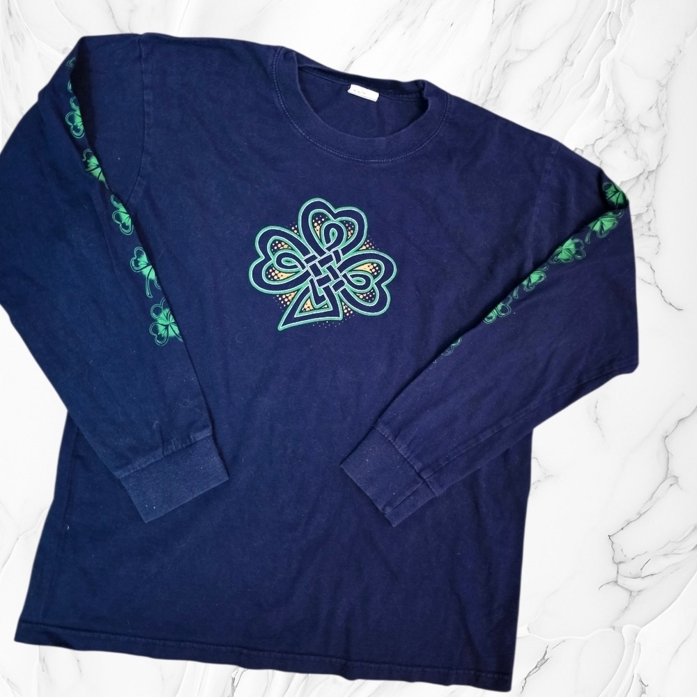 Celtic Shamrock Long Sleeve Shirt Navy Irish Knot Clover St Patricks Day